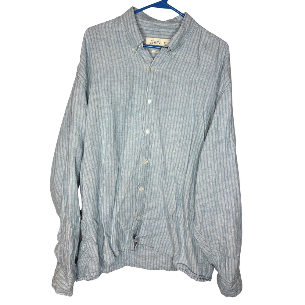Abercrombie & Fitch Linen Shirt XL Coastal Blue Pinstripe Button Down Sleeve